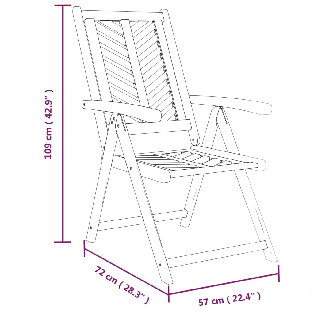 Reclining Garden Chair | Set of 3 | Natural wood | Solid acacia wood