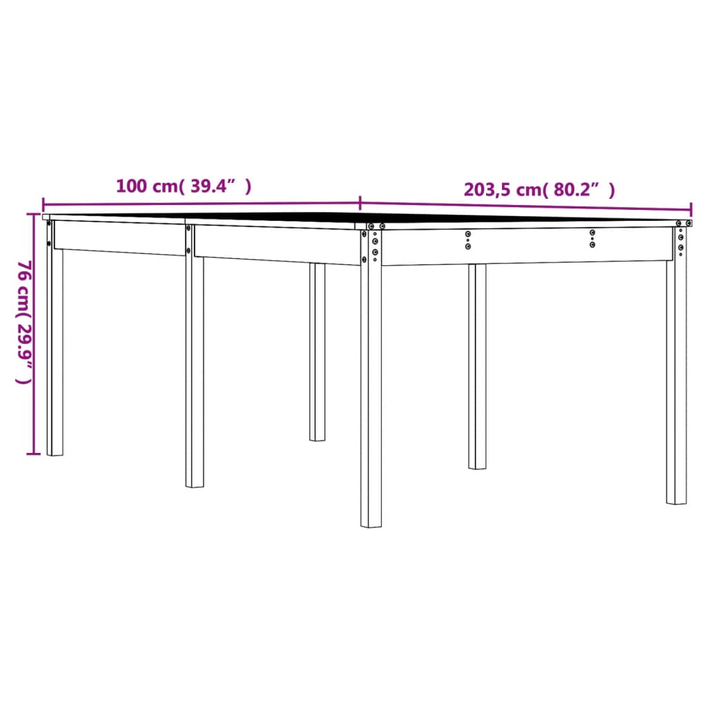 Garden Table 203.5x100x76 cm Solid Wood Douglas