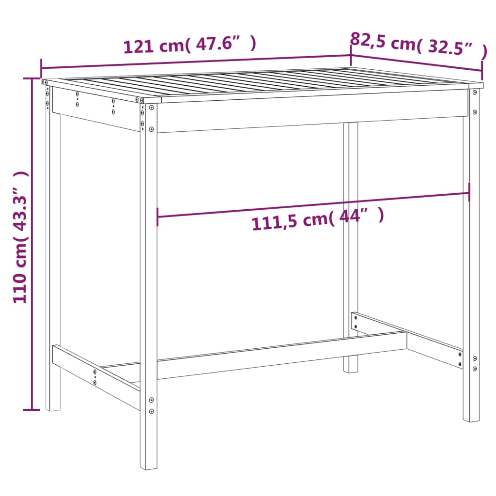 Garden Table Honey Brown 121x82.5x110 cm Solid Wood Pine