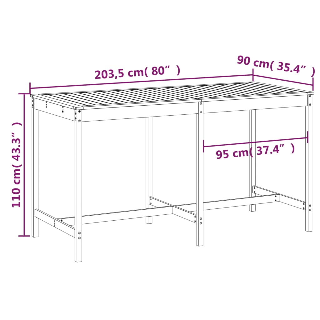 Garden Table Honey Brown 203.5x90x110 cm Solid Wood Pine