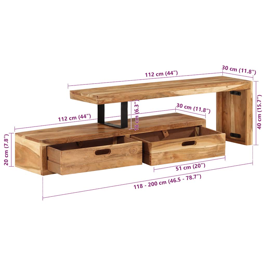 TV Stand (118-200)x30x40 cm Solid Wood Acacia