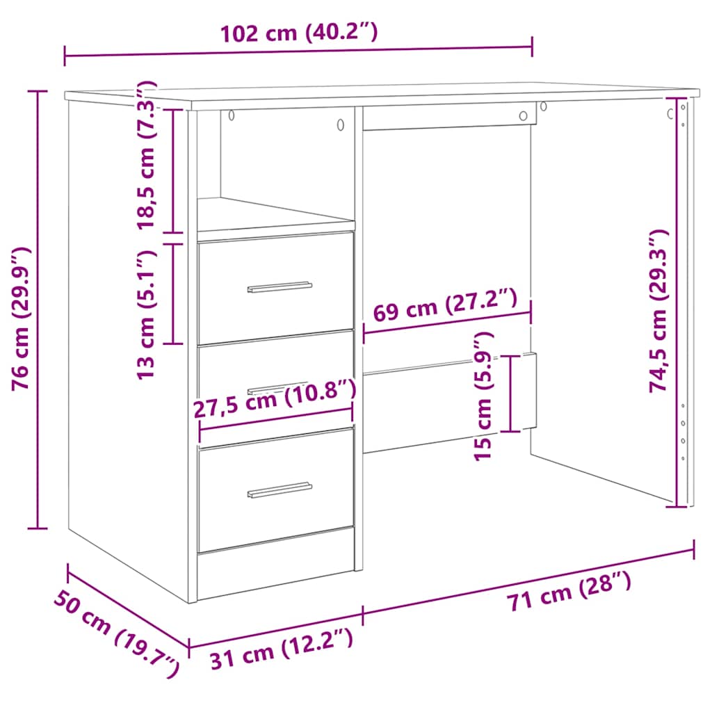 Desk | Sonoma oak | Engineered wood | Medium | Desk | Rectangular