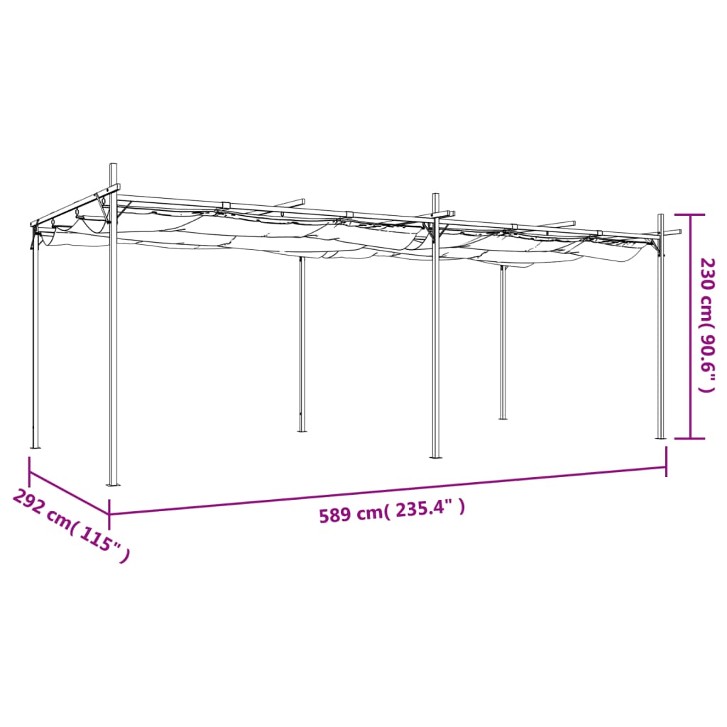 Pergola with Retractable Roof Taupe 589x292x230 cm