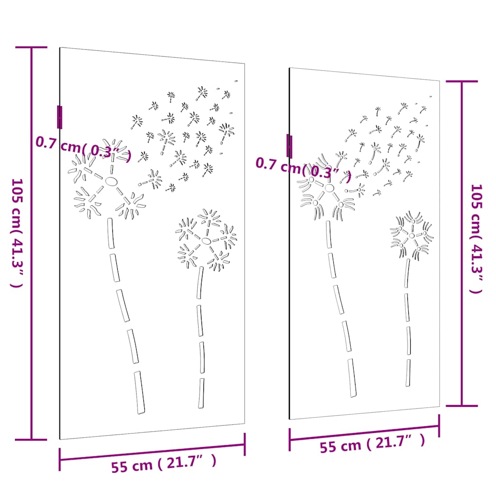 Garden Wall Decorations 2pcs 105x55cm Corten Steel Flower Design