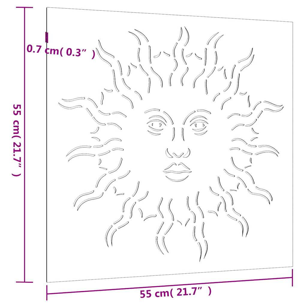 Garden Wall Decoration 55x55 cm Corten Steel Sun Design