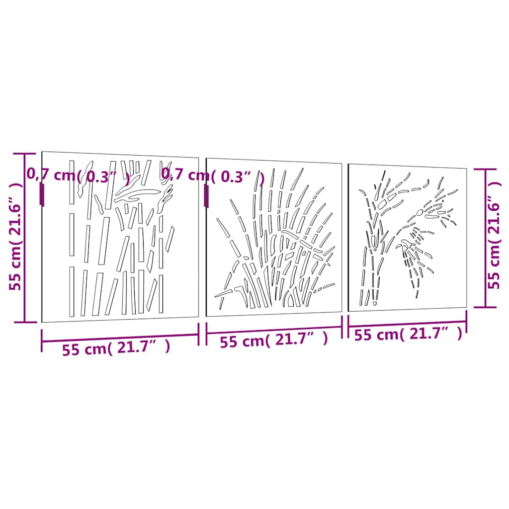 Garden Wall Decorations 3 pcs 55x55 cm Corten Steel Grass Design