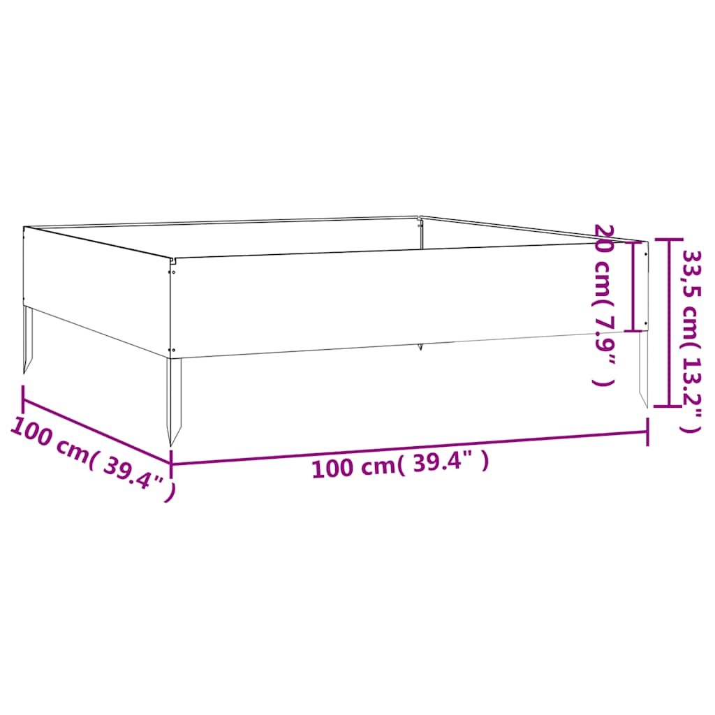 Garden Raised Bed 39.4"x39.4"x13.2" Corten Steel