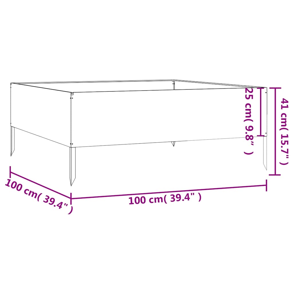 Garden Raised Bed 39.4"x39.4"x16.1" Corten Steel
