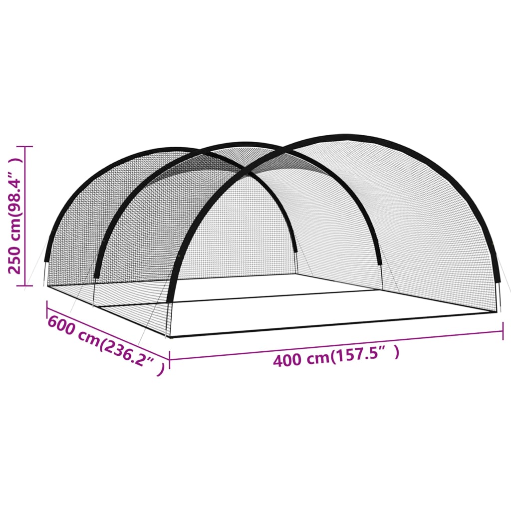 Baseball Batting Cage Net Black 600x400x250 cm Polyester