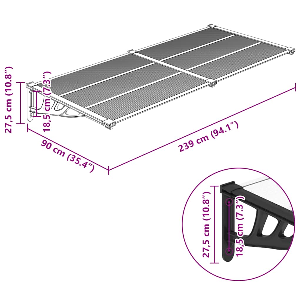 Door Canopy Black and transparent Polycarbonate, ABS, Aluminum