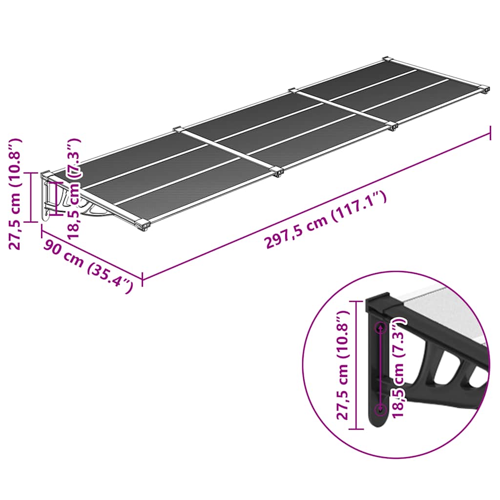 vidaXL Door Canopy Black Polycarbonate Large Durable Door Canopy