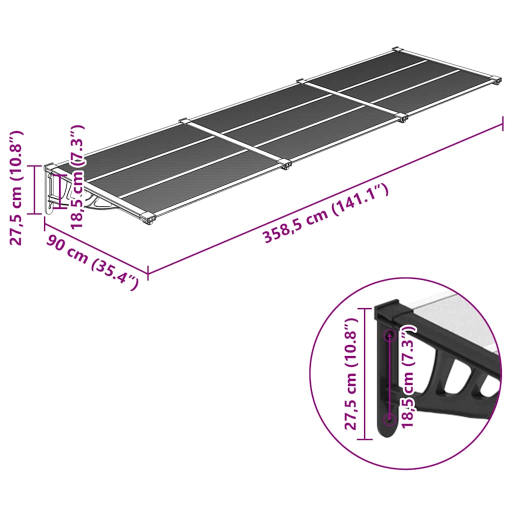 Door Canopy Black and Transparent Polycarbonate, ABS, Aluminum