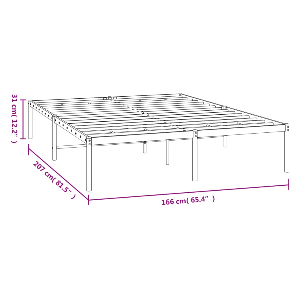 Metal Bed Frame without Mattress Black 160x200cm