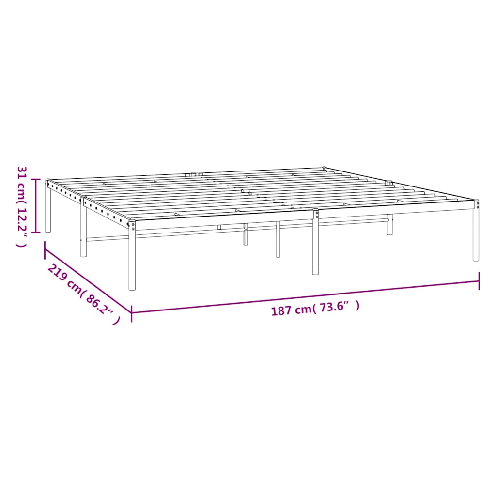 Metal Bed Frame without Mattress Black 183x213cm