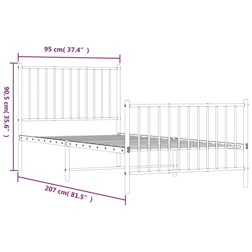 Metal Bed Frame without Mattress with Footboard Black 90x200cm
