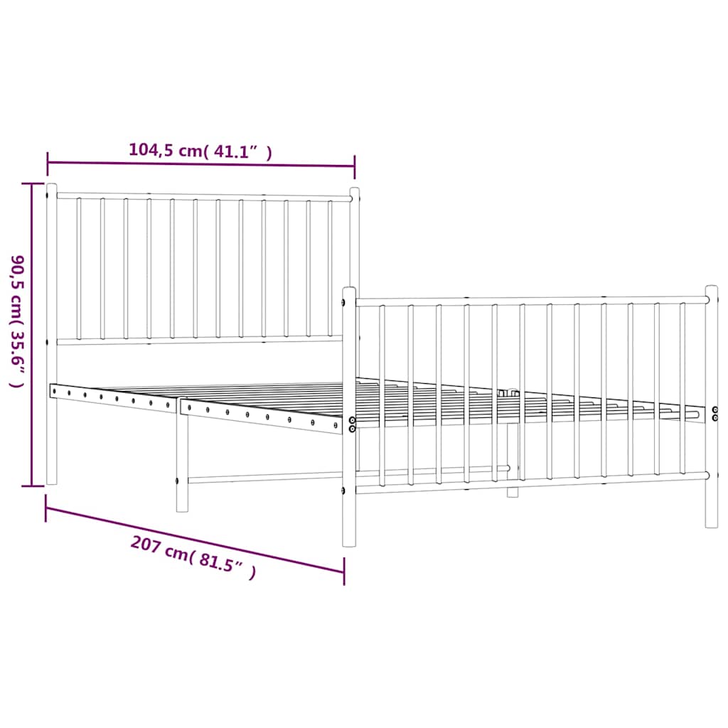 Metal Bed Frame without Mattress with Footboard Black 100x200cm