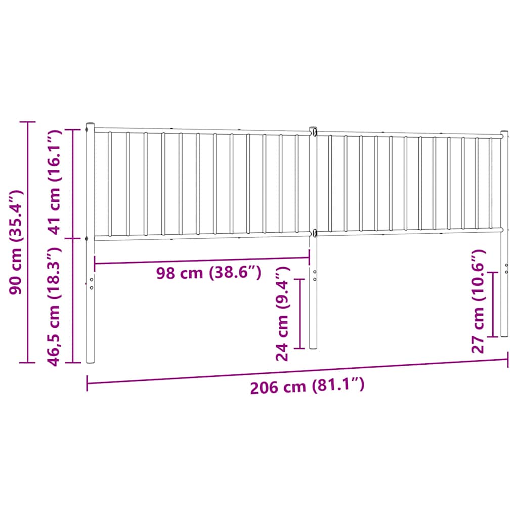 Metal Replace Headboard Black 200 cm