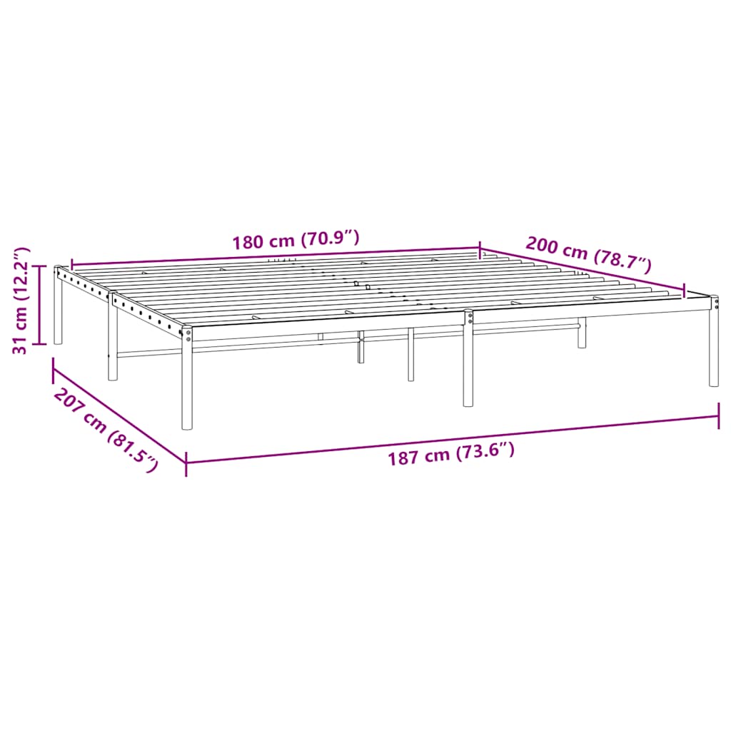 Metal Bed Frame without Mattress White 180x200cm