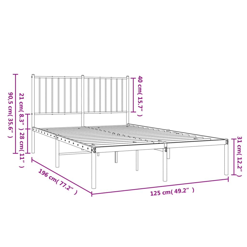 Metal Bed Frame without Mattress with Headboard White 120x200cm