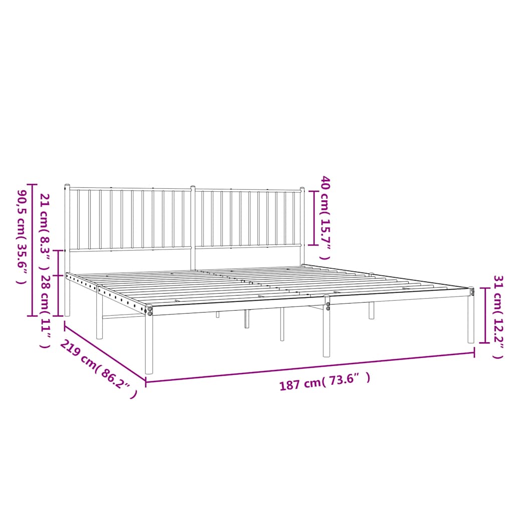 Metal Bed Frame without Mattress with Headboard White 72"x83.9"