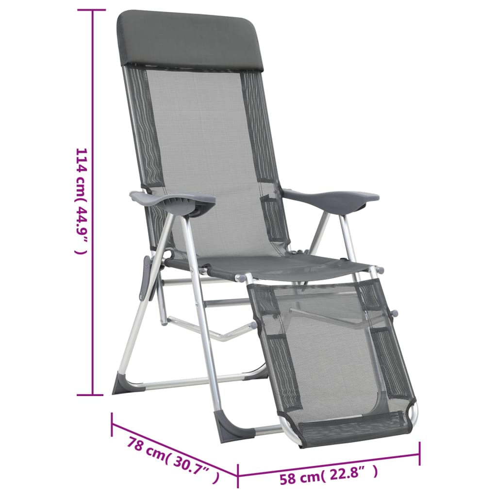 Camping Chair | Set of 2 | Grey | Textilene, Aluminium | Medium