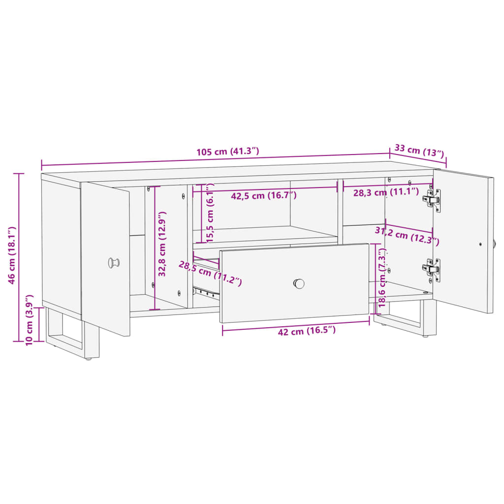 TV Cabinet 105x33.5x46 cm Solid Wood Reclaimed&Engineered Wood