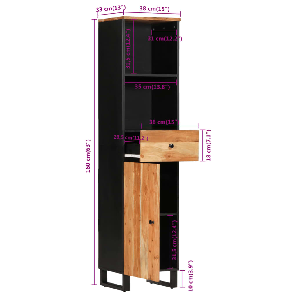 Bathroom Cabinet 38x33x160 cm Solid Wood Acacia