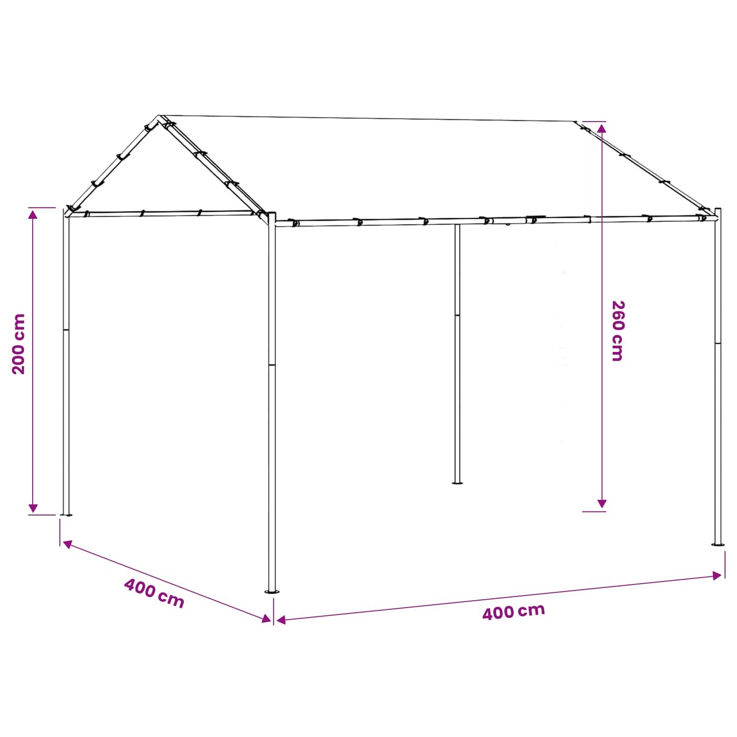 Gazebo 4 x 4 x 2.6 m White Steel and Polyester 180 gsm