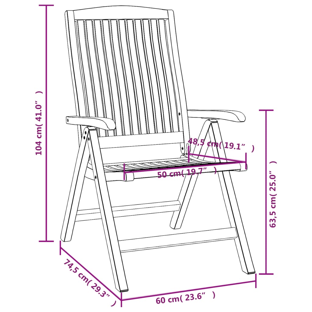 Reclining Garden Chair | Set of 4 | Teak | Solid teak wood | Medium