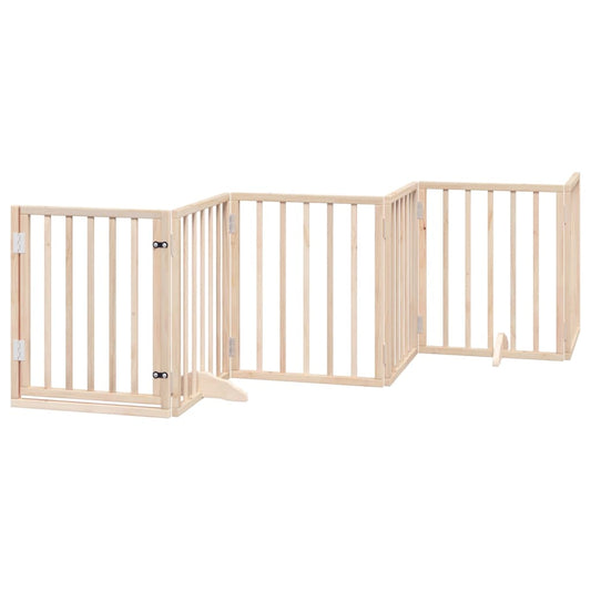 Dog Gate with Door Foldable 6 Panels 300 cm Poplar Wood