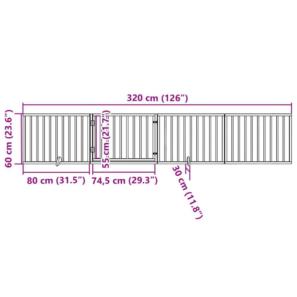 Dog Gate with Door Foldable 4 Panels 320 cm Poplar Wood