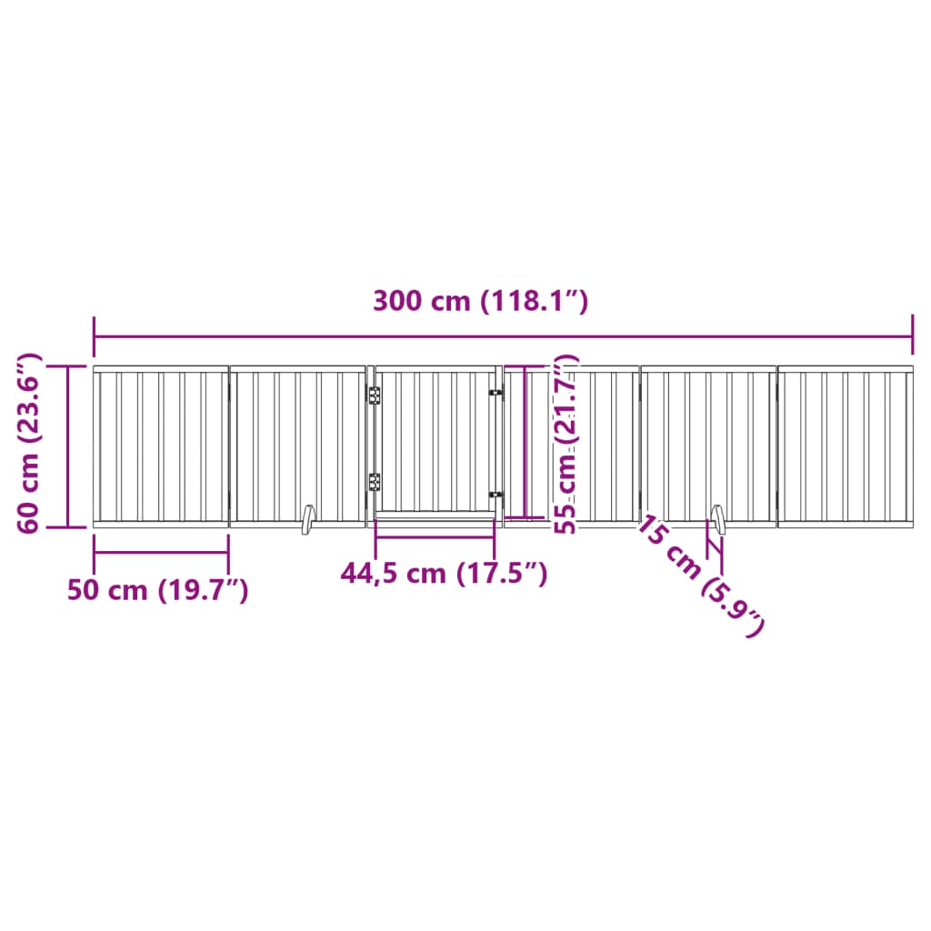 Dog Gate with Door Foldable 6 Panels White 300 cm Poplar Wood
