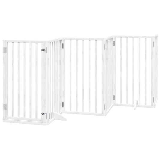 Dog Gate with Door Foldable 6 Panels White 300 cm Poplar Wood
