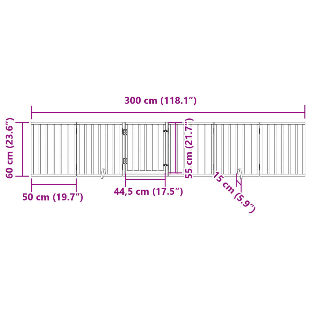 Dog Gate with Door Foldable 6 Panels Brown 300 cm Poplar Wood