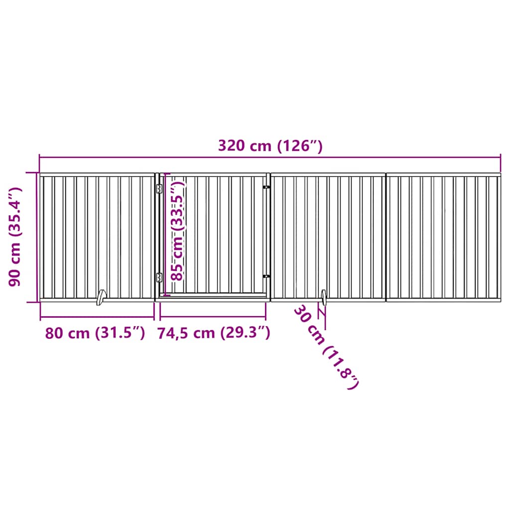 Dog Gate with Door Foldable 4 Panels Brown 320 cm Poplar Wood