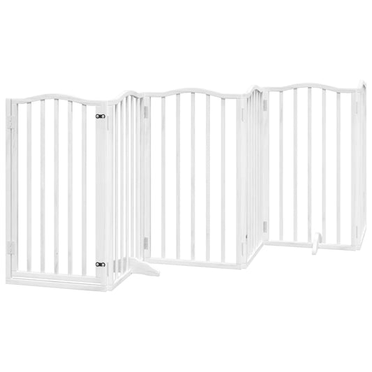 Dog Gate with Door Foldable 6 Panels White 300 cm Poplar Wood