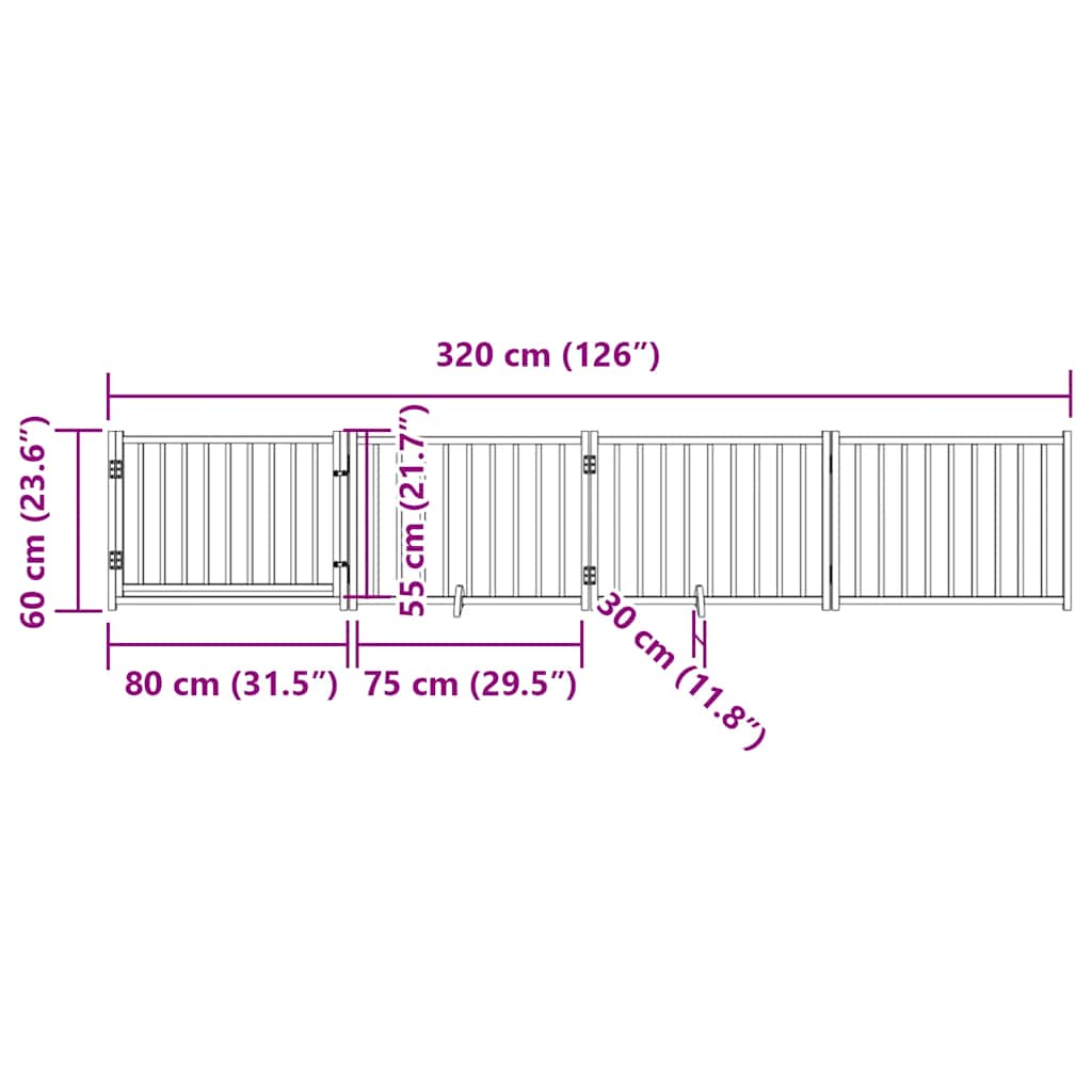 Dog Gate with Door Foldable 4 Panels 320 cm Solid Wood Fir