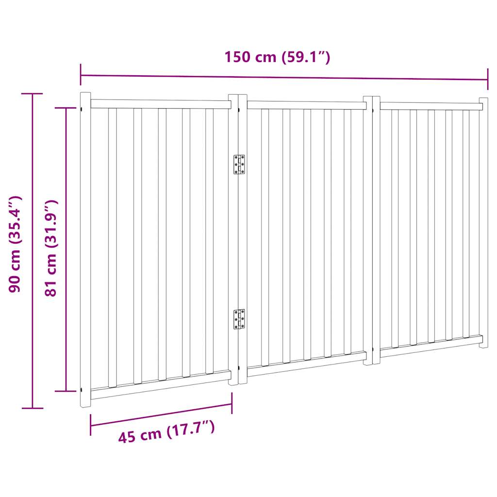 Dog Gate Foldable 3 Panels Black 150 cm Solid Wood Fir