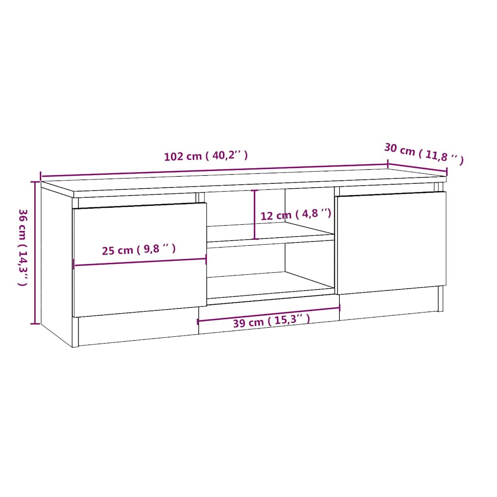 TV Cabinet with Door White 102x30x36 cm