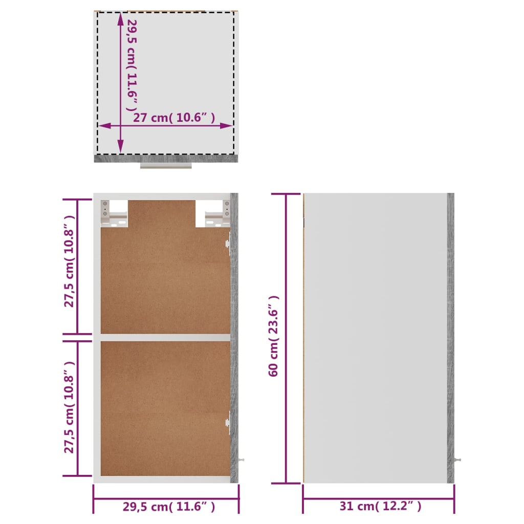 Hanging Cabinet Lyon Grey Sonoma 29.5x31x60 cm Engineered Wood