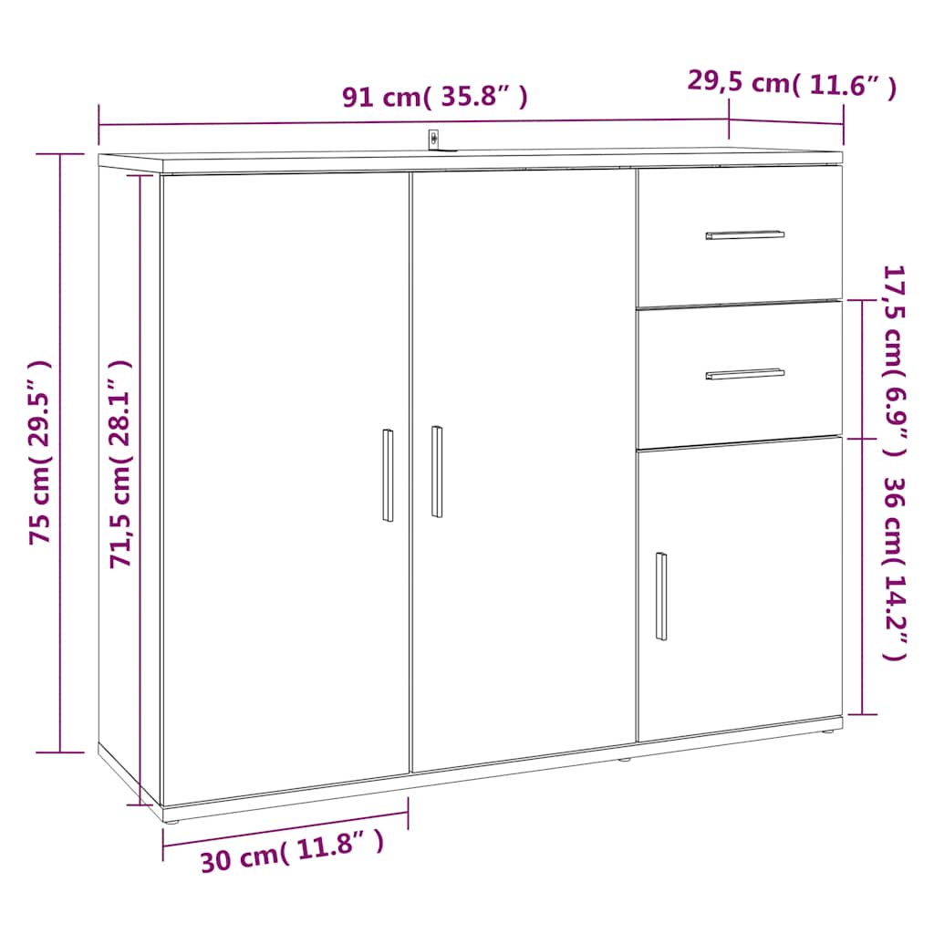 Sideboard White 91x29.5x75 cm Engineered Wood