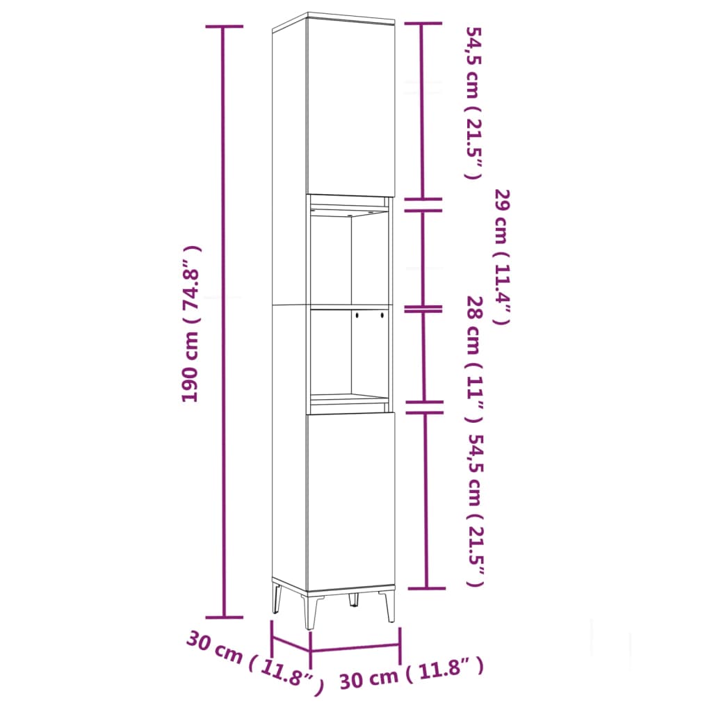 Bathroom Cabinet | Grey Sonoma | Engineered Wood, Metal | Tall