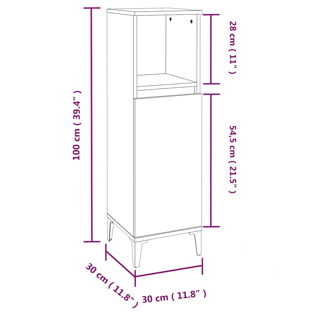 Bathroom Cabinet | White | Engineered wood, metal | 30 x 30 x 100 cm