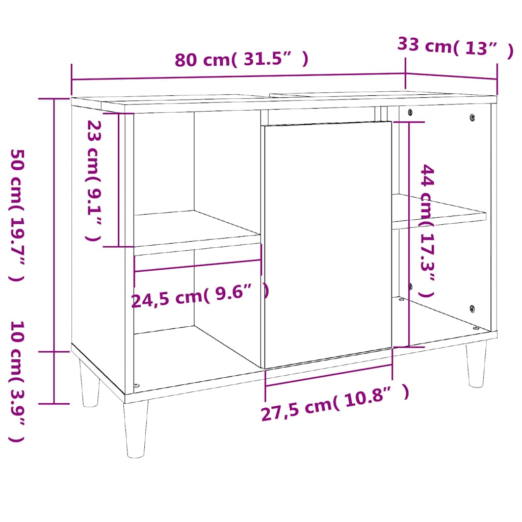 Sink Cabinet Black 80x33x60 cm Engineered Wood