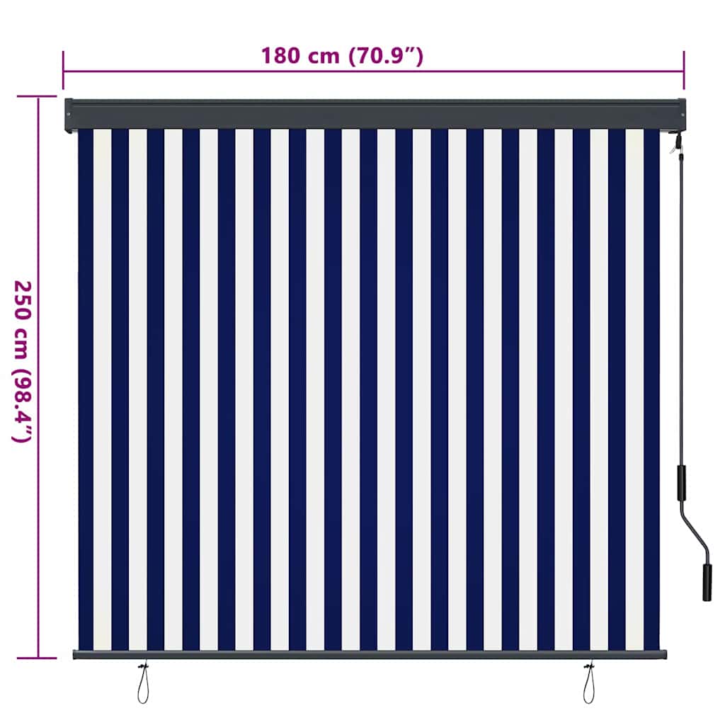 Roller Blind Blue and White 180 x 250 cm Fabric and Aluminum