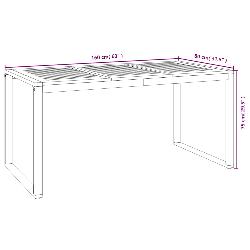 Garden Table with U-shaped Legs 160x80x75 cm Solid Wood Acacia