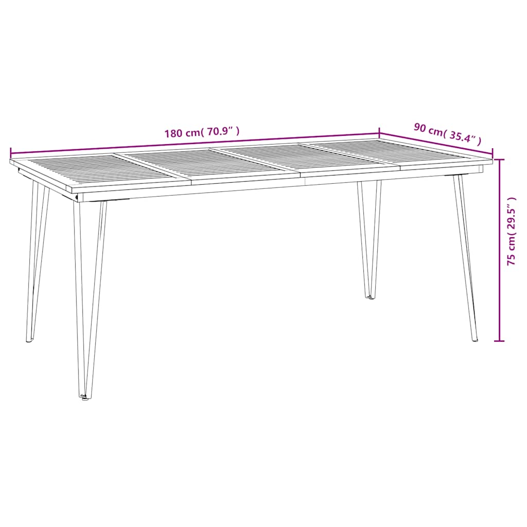 Garden Table with Hairpin Legs 180x90x75 cm Solid Wood Acacia