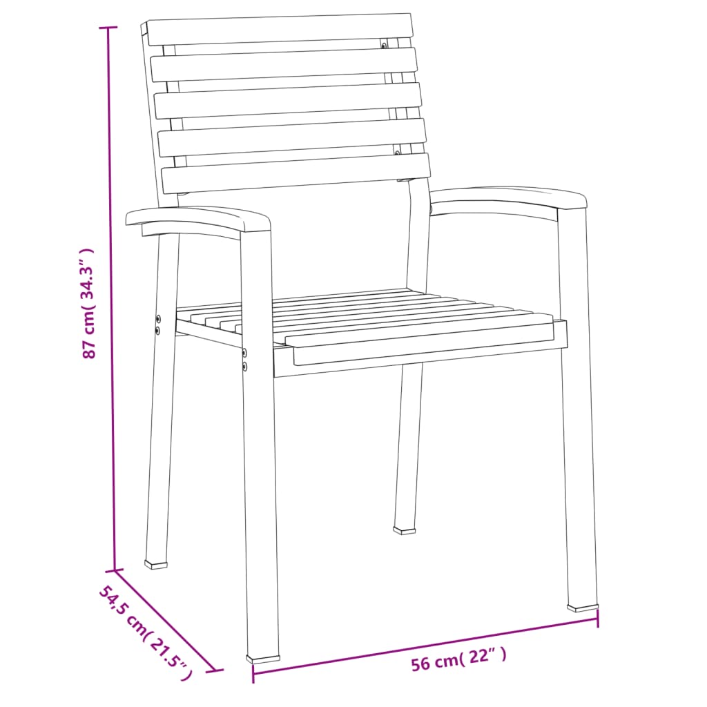 Stackable Garden Chair | Set of 2 | Natural wood and black metal