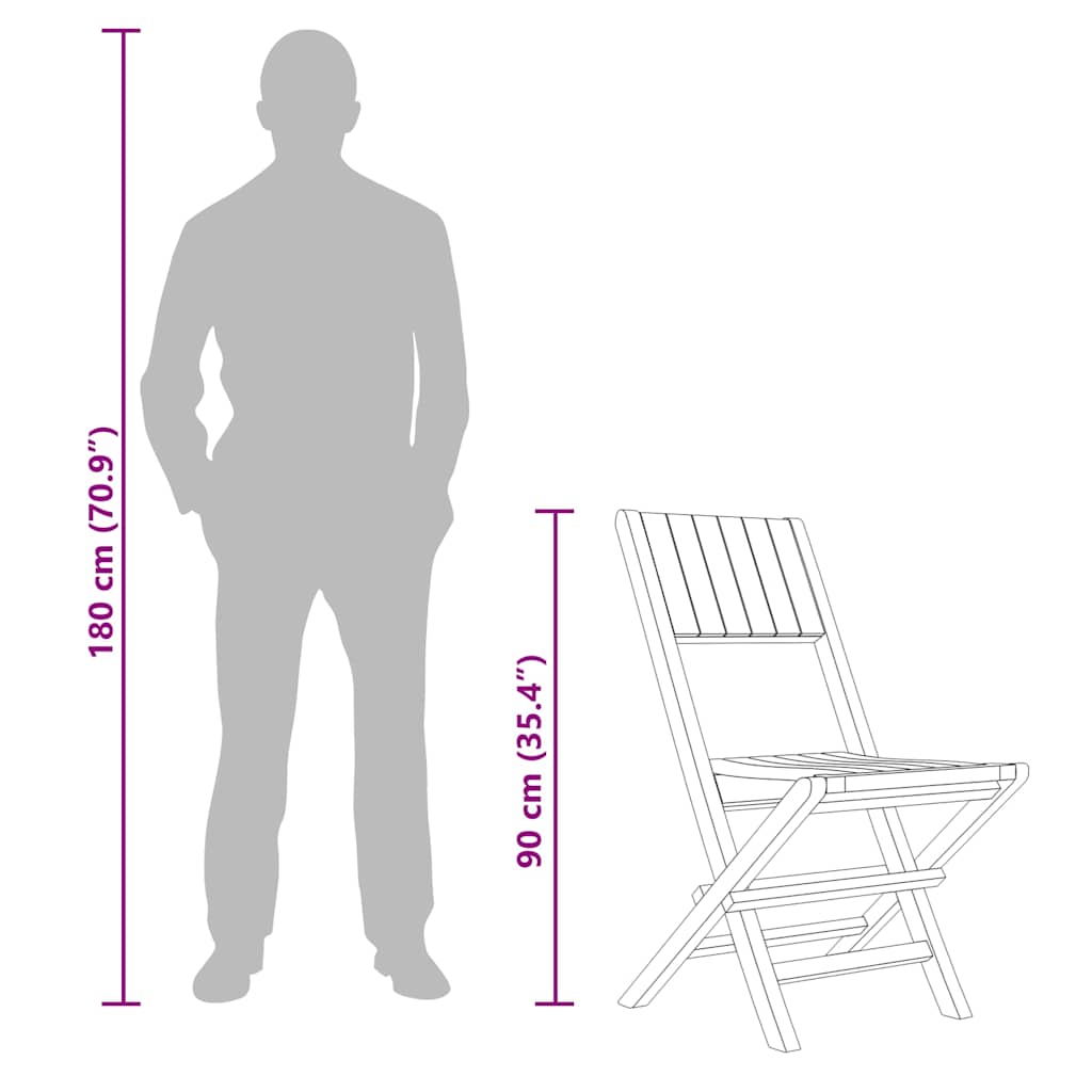 Folding Garden Chair | Set of 4 | Natural Teak | Solid Teak Wood | Medium