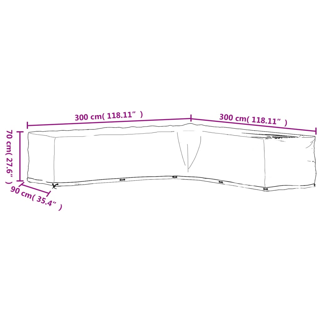 L-Shaped Garden Furniture Covers 2 pcs 20 Eyelets 300x300x70 cm